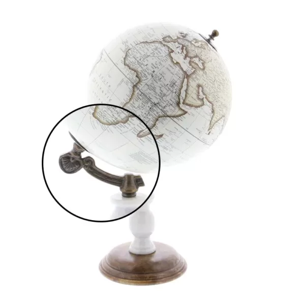 LITTON LANE 14 in. x 8 in. Vintage Decorative Globe in Brown and White