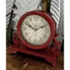 LITTON LANE 7 in. x 7 in. Burgundy Red and Mint Green Round Table Clocks on Rectangular Scrollwork-Designed Base (Set of 2)