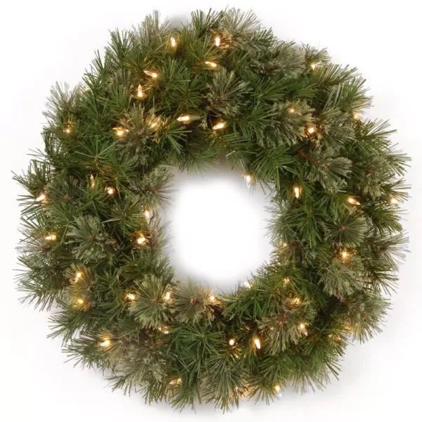 National Tree Company Atlanta Spruce 24 in. Artificial Wreath with Clear Lights