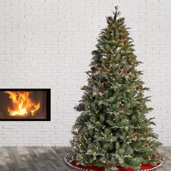 National Tree Company 7-1/2 ft. Feel Real Frosted Mountain Spruce Hinged Tree with Cones and 750 Clear Lights and PowerConnect