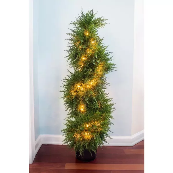 Nearly Natural 43 in. Cedar Spiral Topiary with Lights