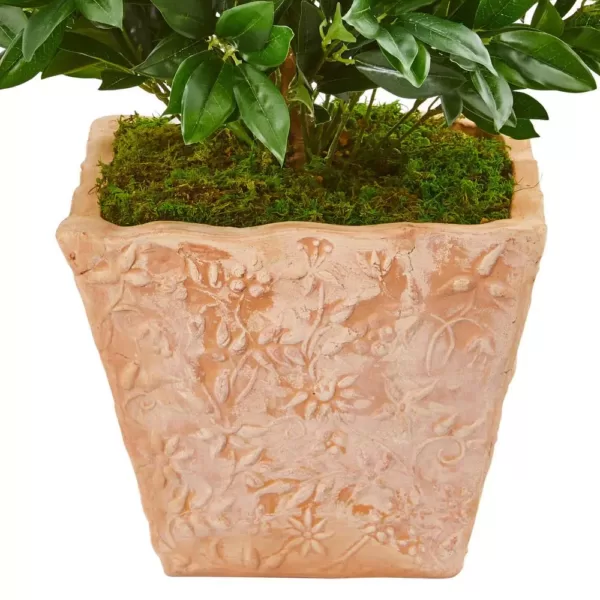 Nearly Natural Indoor/Outdoor 39-In. Bay Leaf Cone Topiary Artificial Tree in Terra Cotta Planter