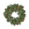 Noble House 24 in. Battery Operated Pre-Lit LED Artificial Christmas Wreath with Snowy Branches and Pinecones