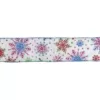 Northlight 2.5 in. x 16 yds. Shimmering White and Rainbow Glitter Snowflake Wired Christmas Craft Ribbon
