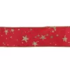 Northlight 2.5 in. x 16 yds. Metallic Gold Glitter Stars on Bright Red Wired Craft Ribbon