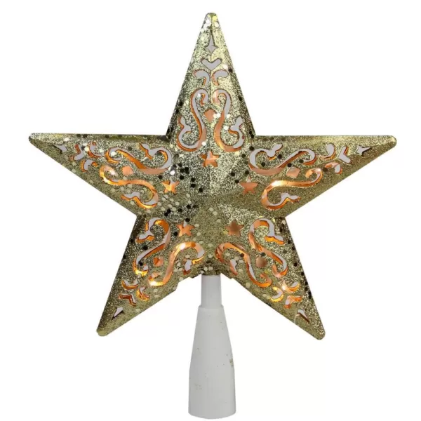 Northlight 8.5 in. Gold Glitter Star Cut-Out Design Christmas Tree Topper - Clear Lights