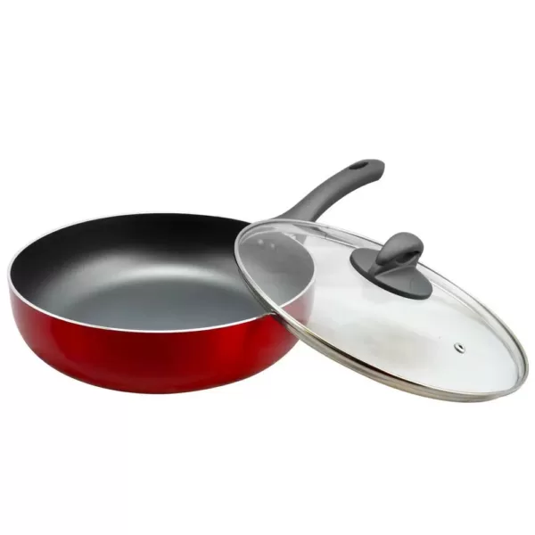 Oster Herscher 3.5 qt. Aluminum Nonstick Saute Pan in Red Gloss with Glass Lid