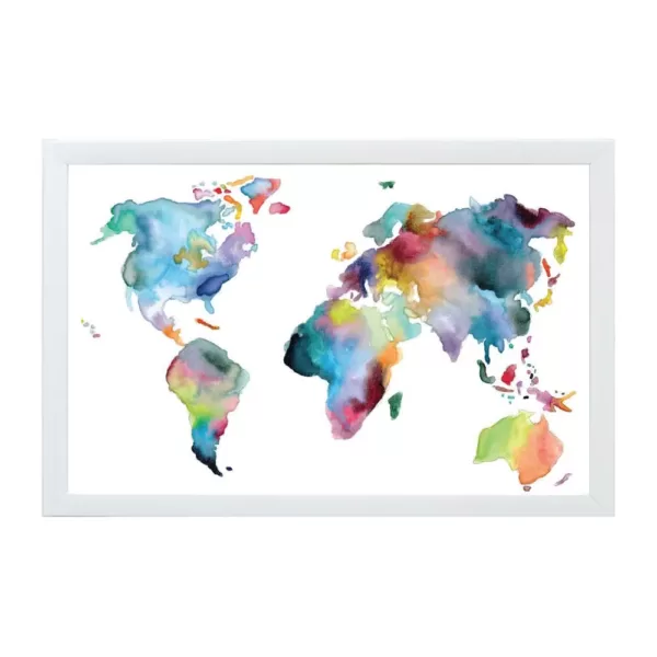 Petal Lane Watercolor World Map White Frame Magnetic Memo Board