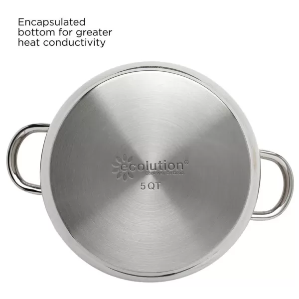 Ecolution Pure Intentions 5 qt. Round Stainless Steel Dutch Oven in Polished Stainless Steel with Glass Lid