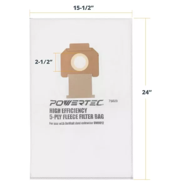POWERTEC Fleece Bag for DeWalt DWV012 Dust Extractors (5-Pack)
