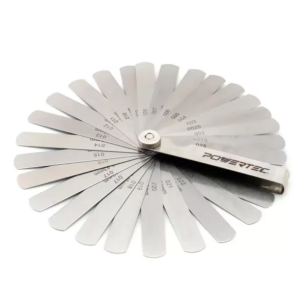 POWERTEC 26-Blade 0.0015-0.025 in. Feeler Gauge Dual Marked Imperial and Metric Measuring Tool