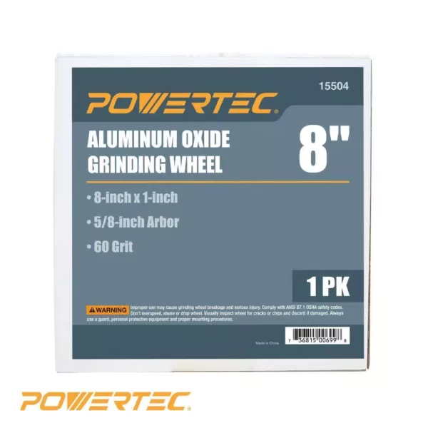 POWERTEC 8 in. x 1 in. x 5/8 in. 60 Grit White Aluminum Oxide Grinding Wheel