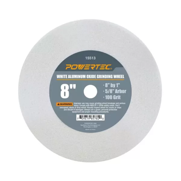 POWERTEC 8 in. x 1 in. 100-Grit 5/8 in. Arbor White Aluminum Oxide Grinding Wheel