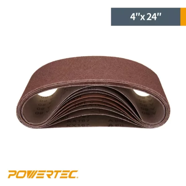 POWERTEC 4 in. x 24 in. 240-Grit Aluminum Oxide Sanding Belt (10-Pack)