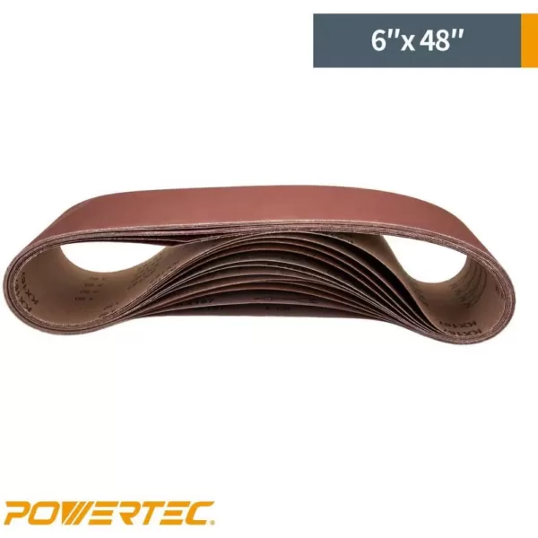 POWERTEC 6 in. x 48 in. 60-Grit Aluminum Oxide Sanding Belt (10-Pack)