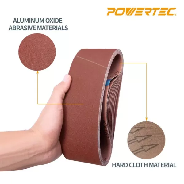 POWERTEC 3 in. x 18 in. 80-Grit Aluminum Oxide Sanding Belt (10-Pack)