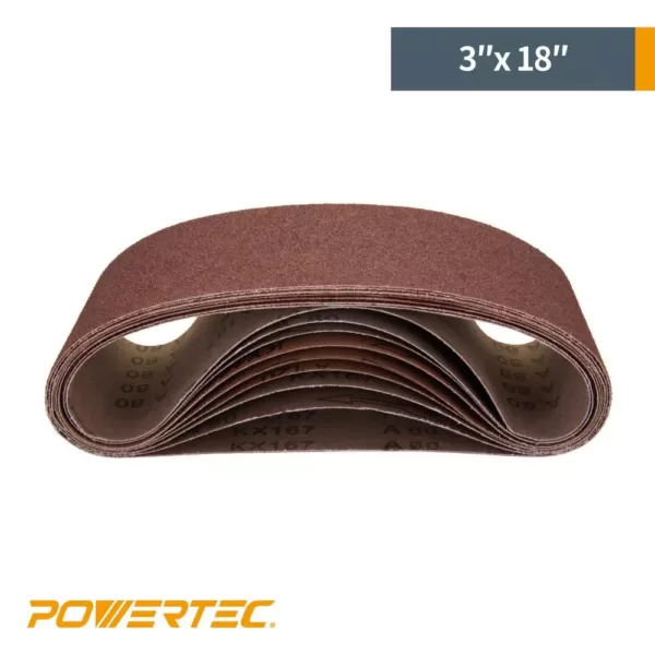 POWERTEC 3 in. x 18 in. 80-Grit Aluminum Oxide Sanding Belt (10-Pack)
