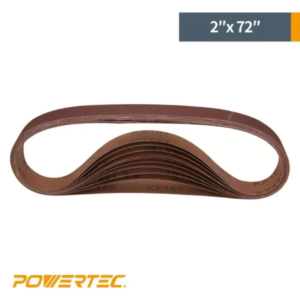 POWERTEC 2 in. x 72 in. 40-Grit Aluminum Oxide Sanding Belt (10-Pack)