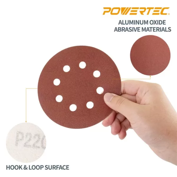 POWERTEC 5 in. 180-Grit Aluminum Oxide Hook and Loop 8-Hole Disc (25-Pack)