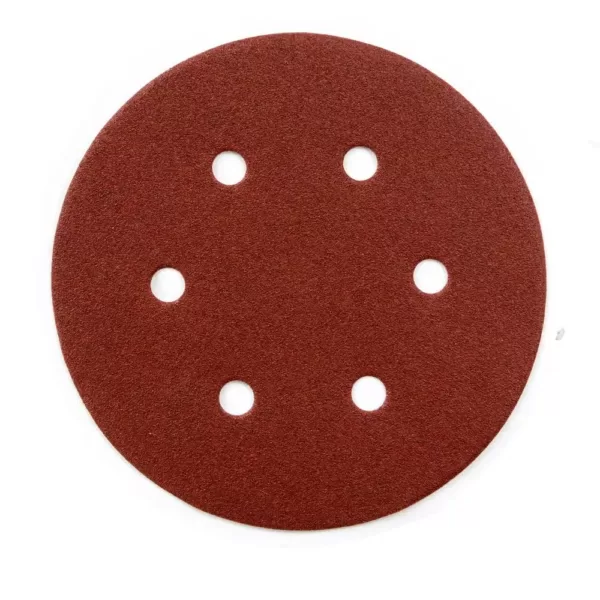 POWERTEC 6 in. A/O Hook and Loop 6 Hole Disc Assortment 40-Grit, 80-Grit, 120-Grit, 220-Grit and 320-Grit in Red (100-Pack)