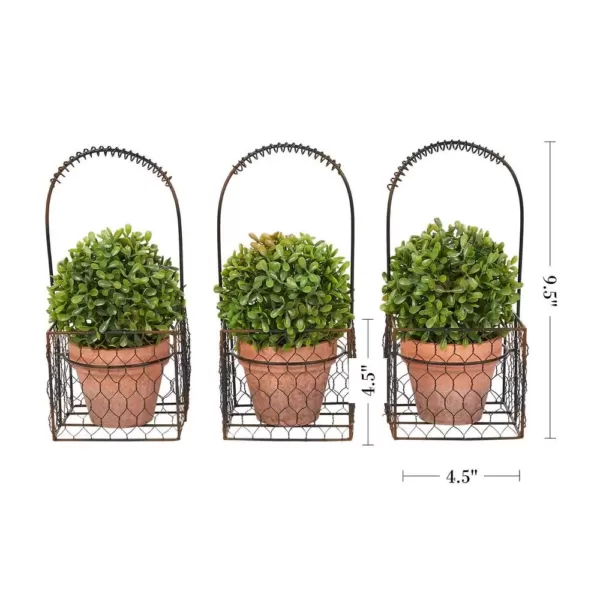 Pure Garden 9.5 in. Faux Boxwood Topiary Arrangement with Decorative Basket (Set of 3)
