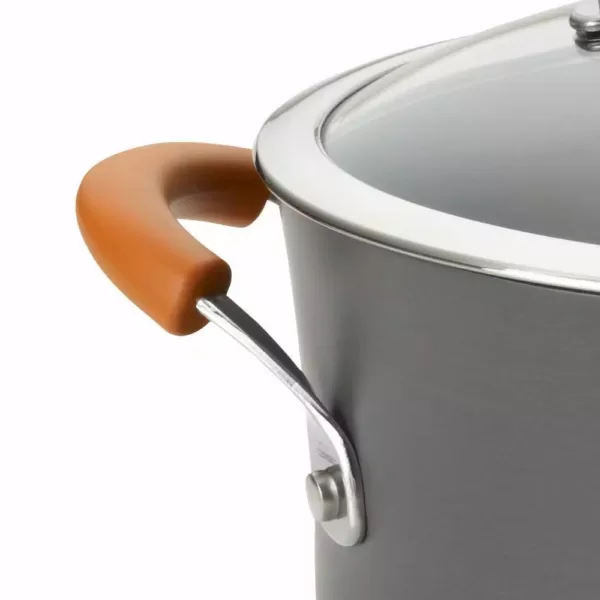 Rachael Ray Classic Brights 8 qt. Hard-Anodized Aluminum Nonstick Stock Pot in Orange and Gray with Glass Lid