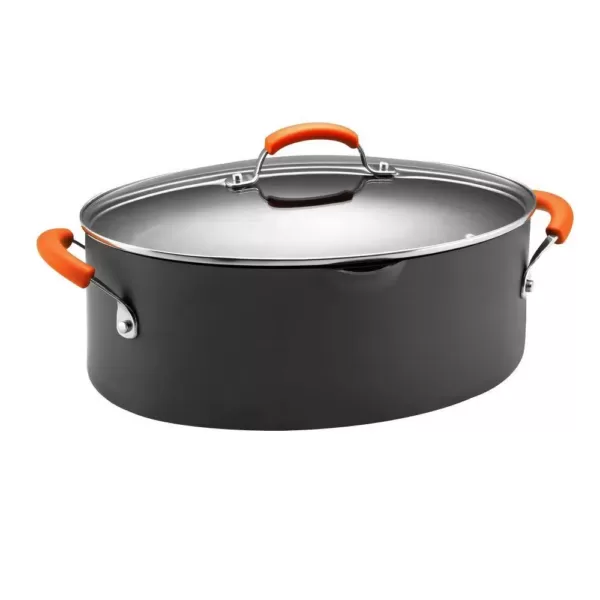 Rachael Ray Classic Brights 8 qt. Hard-Anodized Aluminum Nonstick Stock Pot in Orange and Gray with Glass Lid