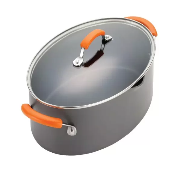 Rachael Ray Classic Brights 8 qt. Hard-Anodized Aluminum Nonstick Stock Pot in Orange and Gray with Glass Lid
