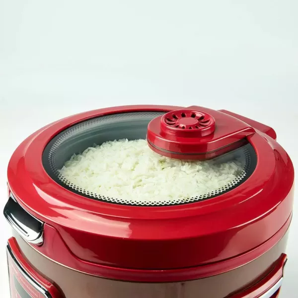 AROMA 20-Cup Red Rice Cooker with Glass Lid