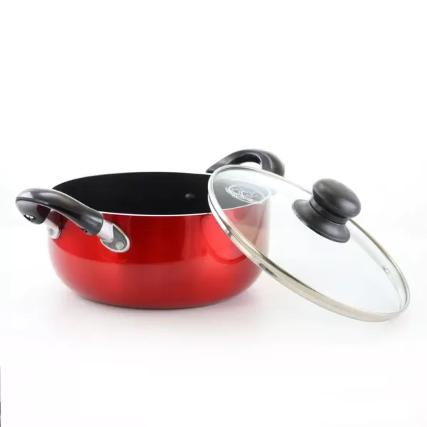 Better Chef 13 qt. Round Aluminum Nonstick Dutch Oven in Red with Glass Lid