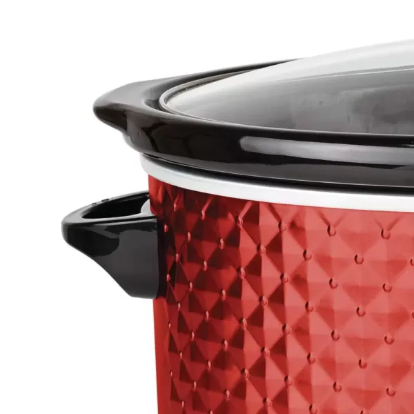 Brentwood Appliances Diamond 7 Qt. Red Slow Cooker with Tempered Glass Lid