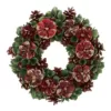 Northlight 13.5 in. Unlit Red and Green Floral and Pine Cone Wooden Christmas Wreath