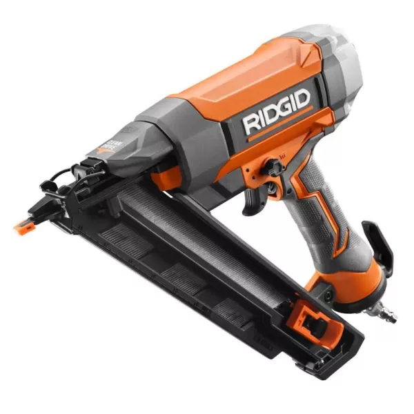 RIDGID 15-Gauge 2-1/2 in. Angled Finish Nailer with CLEAN DRIVE Technology, Tool Bag, and Sample Nails