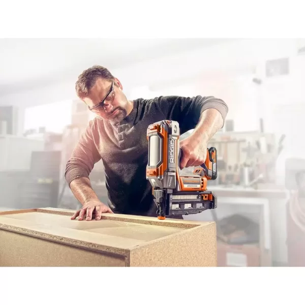 RIDGID 18-Volt Cordless Brushless HYPERDRIVE 16-Gauge 2-1/2 in Straight Nailer, 2 Ah Battery, Charger, Nails, Belt Clip and Bag