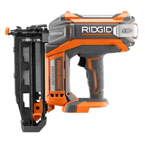 RIDGID 18-Volt Cordless Brushless HYPERDRIVE 16-Gauge 2-1/2 in Straight Finish Nailer, 2 Ah Battery, Charger, Belt Clip and Bag