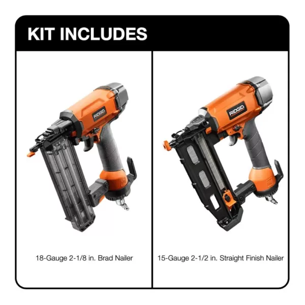 RIDGID 18-Gauge 2-1/8 in. Brad Nailer and 16-Gauge 2-1/2 in. Straight Finish Nailer Kit