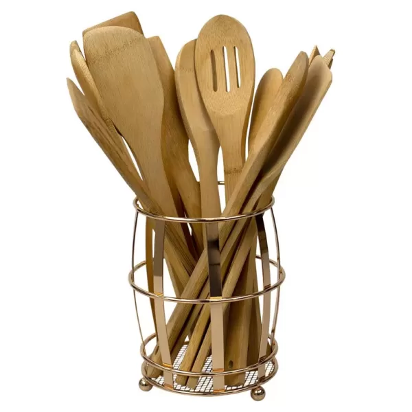 Home Basics Lyon Rose Gold Steel Cutlery Holder with Mesh Bottom and Non-Skid Feet