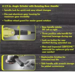 RYOBI 7.5 Amp 4.5 in. Corded Angle Grinder