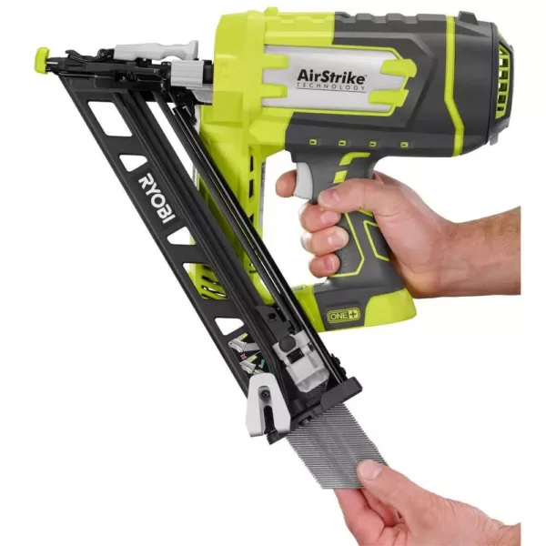 RYOBI 18-Volt ONE+ Lithium-Ion Cordless AirStrike 15-Gauge Angled Finish Nailer (Tool Only) with Sample Nails