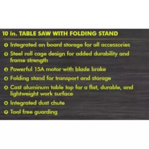 RYOBI 15 Amp 10 in. Table Saw with Folding Stand