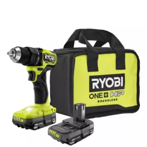 RYOBI ONE+ HP 18V Brushless Cordless Compact 1/2 in. Drill/Driver Kit with (2) 1.5 Ah Batteries, Charger and Bag
