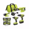 RYOBI 18-Volt ONE+ Cordless 4-Tool Combo Kit w/ (2) Batteries, Charger & Bag w/ BONUS Impact Rated Driving Kit (70-Piece)
