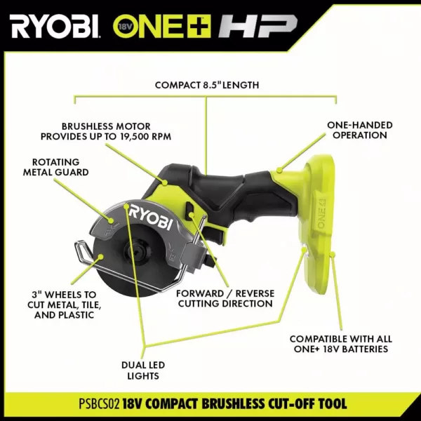 RYOBI ONE+ HP 18V Brushless Cordless Compact 2-Tool Combo Kit with One-Handed Reciprocating Saw and Cut-Off Tool (Tools Only)