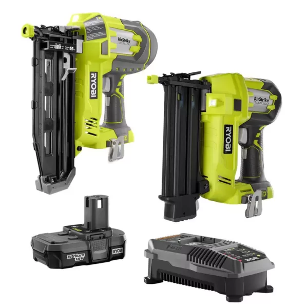 RYOBI 18-Volt ONE+ Lithium-Ion Cordless AirStrike 18-Gauge Brad Nailer and 16-Gauge Straight Nailer 2-Tool Combo Kit