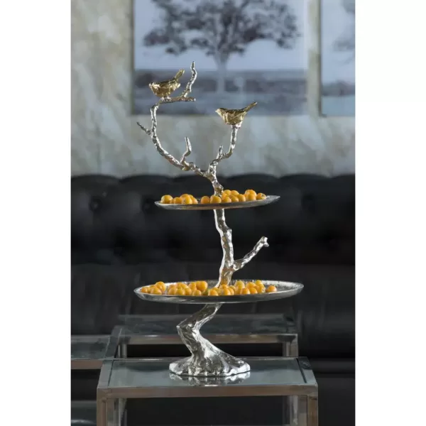 A & B Home Iron Branch Two-Tiered Silver Tray