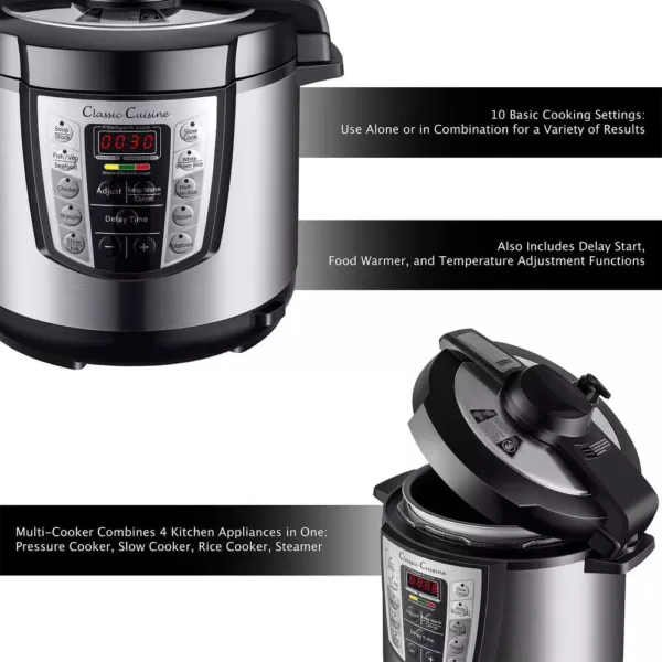 Classic Cuisine 4-in-1 Multi-Function 6 Qt. Silver Electric Pressure Cooker