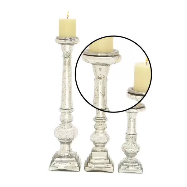 LITTON LANE Silver Glass Square-Based Candle Holders (Set of 3)