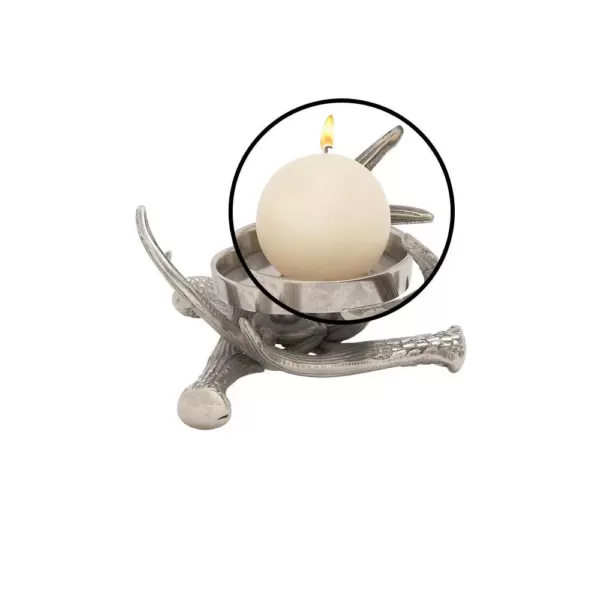 LITTON LANE 4 in. Silver Aluminum Crossed Antlers Candle Holder