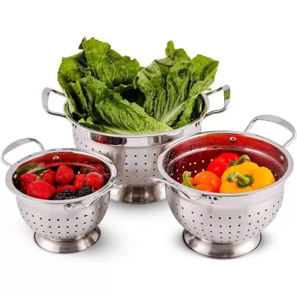 Ovente Dishwasher-Safe Stainless Steel Colander Set (3-Piece) (1.5 qt., 3qt., 5qt.)