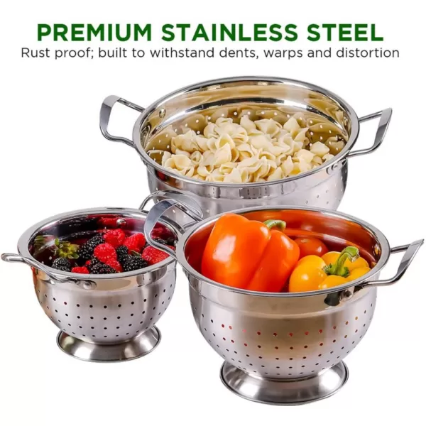 Ovente Dishwasher-Safe Stainless Steel Colander Set (3-Piece) (1.5 qt., 3qt., 5qt.)